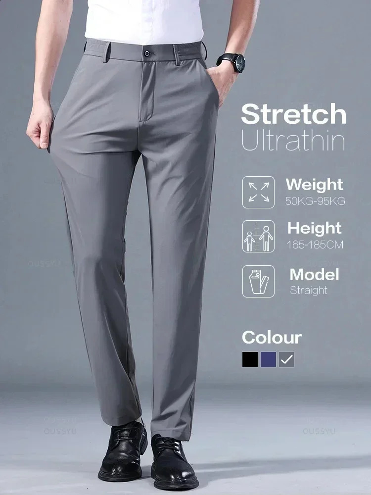 B2025 1-4XL Summer Thin Neapolitan Casual Mens Pants Premium Dark Green Set Pants Draping Cool Non Ironing Fabric 240828