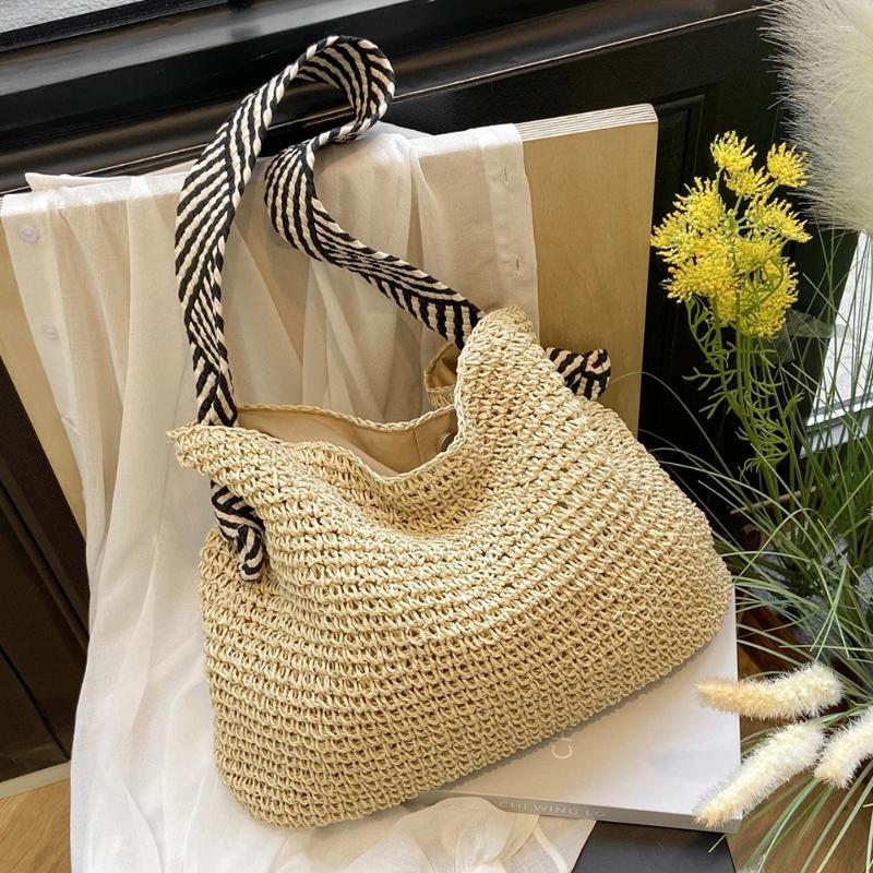 Drawstring Women Vintage Hobo Bag With Wide Geometric Strap Crochet Beach Handbag Large Capacity Weaving Travel Ladies Summer Daily 00a1 4