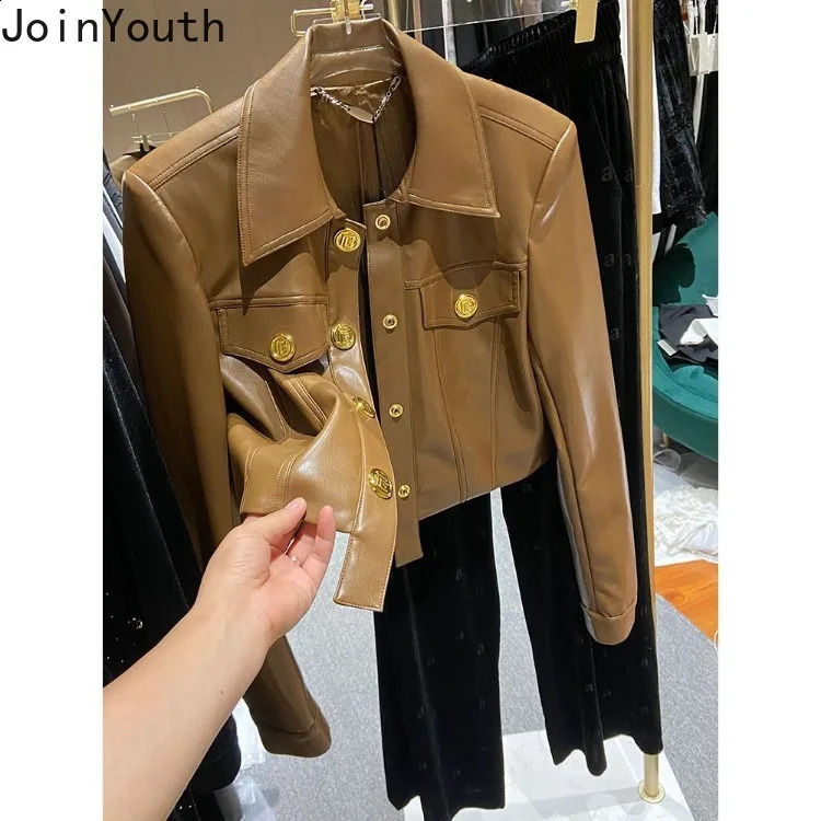 Leather PU Womens Jacket Ropa Mujer Crop Top Temperature Womens Top Retro Fashion Casual Coat Chaquetas Para Mujer 240827