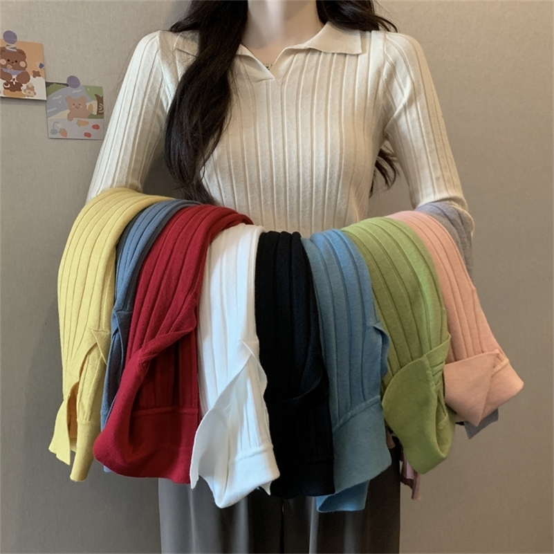 Autumn and winter womens fashionable polo shirt long sleeved slim fit top knitted sweater Y2k top T-shirt 240827