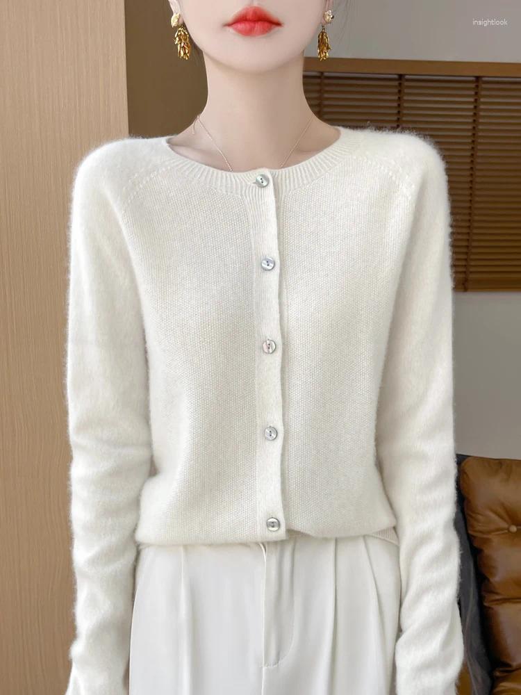 Womens Knits 2024 Cashmere Sweater Oneck Button Cardigan Merino Wool Knitwear Autumn Winter Long Sleeve Casual Comfortable Tops
