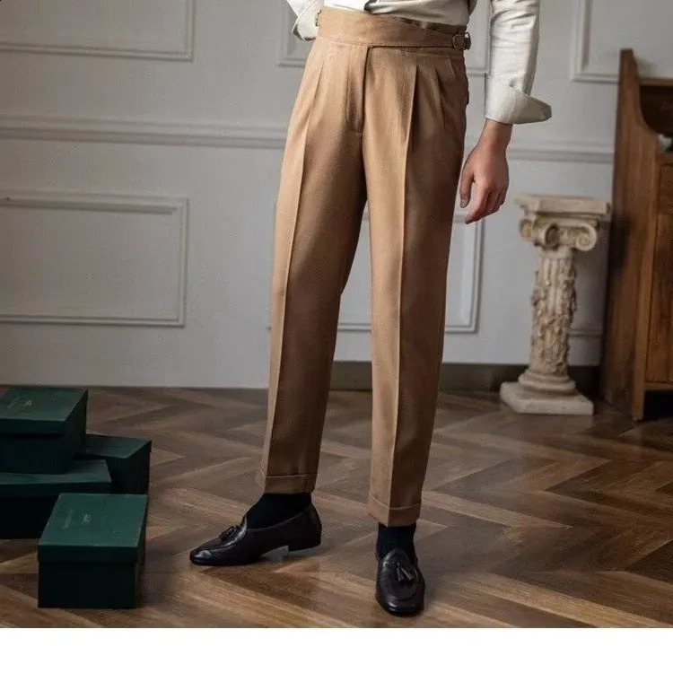 Korean Spring/Summer Mens High End Neapolitan Mid Waist Straight Leg Casual Dress Pants British Retro Pants 240828
