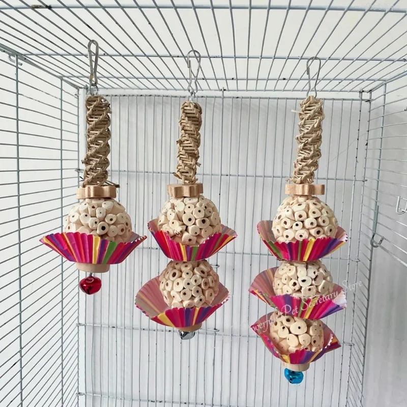 Parrots Supplies Bird Toys With Bell Natural Wooden Blocks Teething Chew Gift Toy Parrot For Parakeets Cockatiels 240827