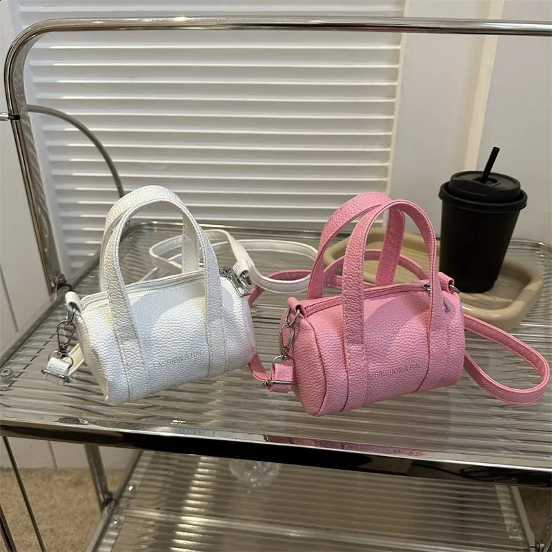 Style Mini Cylindrical Bag Womens Versatile Shoulder Crossbody Pillow Bag Lychee Textured Handbag 240827