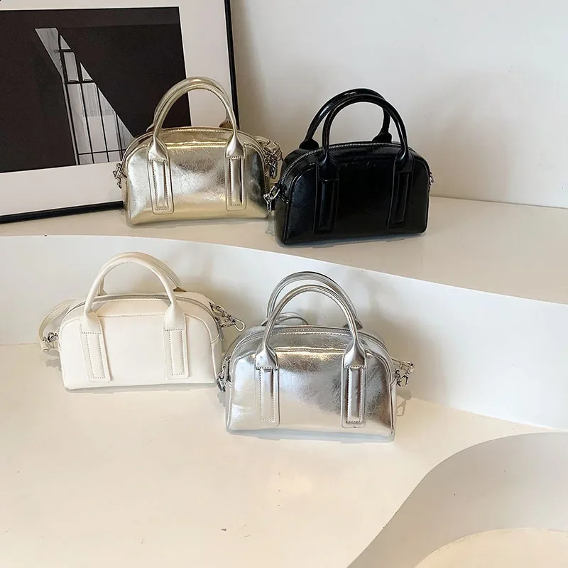 LEFTSIDE Solid Color Small Handbag Womens Fashion Handbag and Wallet Shoulder Bag Womens Silver Cross Body Bag 241105