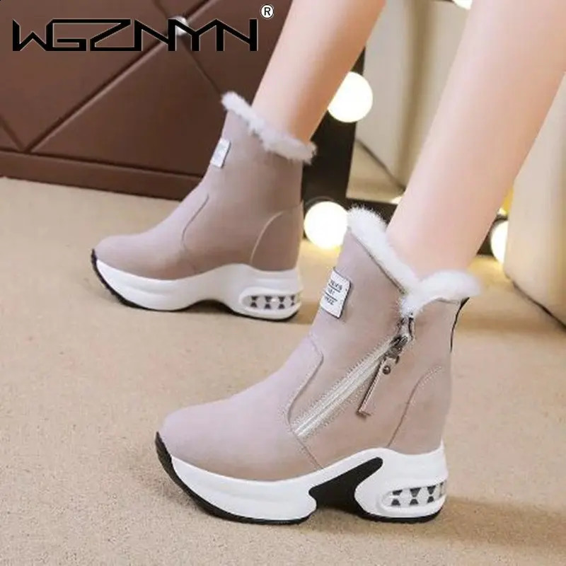 Winter genuine leather PU leather womens snow boots fur warm platform sports shoes fashionable ankle boots casual shoes womens zipper Botas 240827