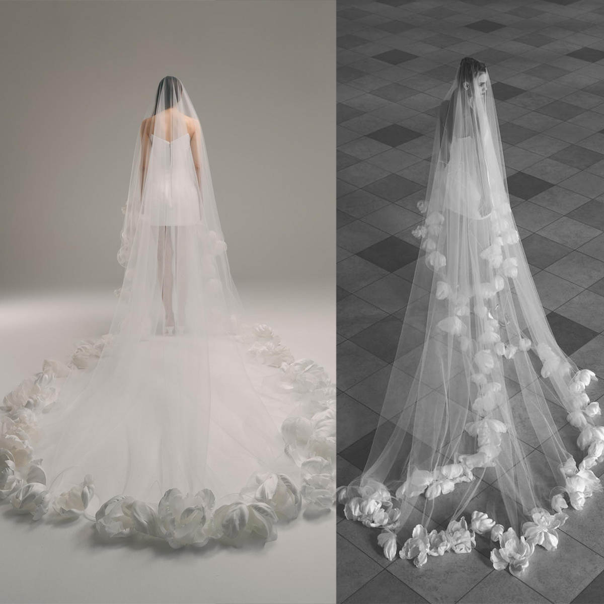 Elegant Long Veil Hand Made Flowers Cathedral Length Wedding Veils Bridal Hair Accessory With Comb Custom Made