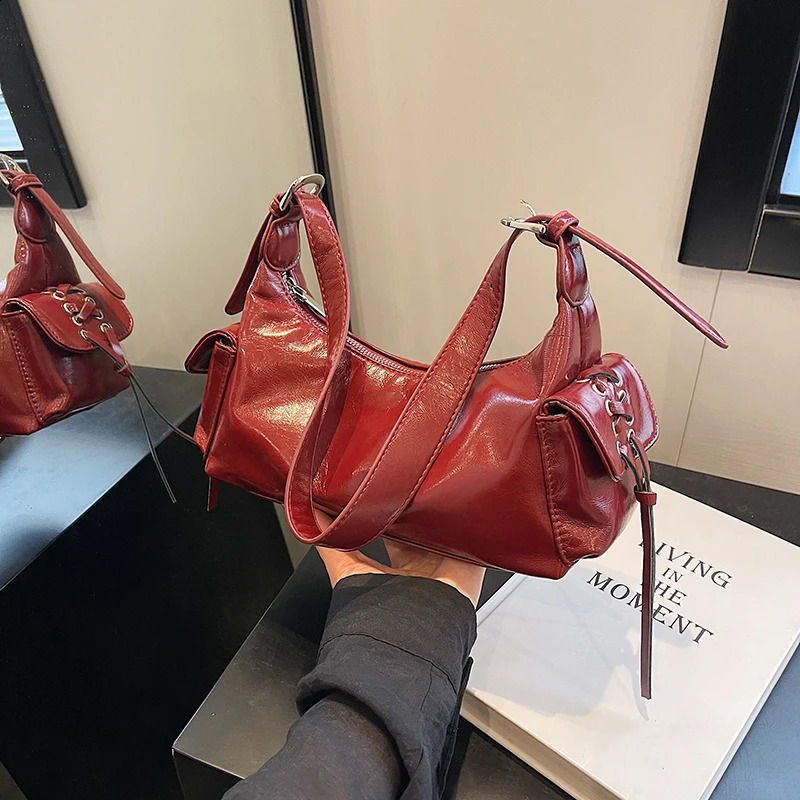 Retro PU Leather Womens Handbag High Quality Shoulder Bag Punk Style Fashion Tramp Bag Womens Y2K Fashion Underwear Bag er Bag 240828
