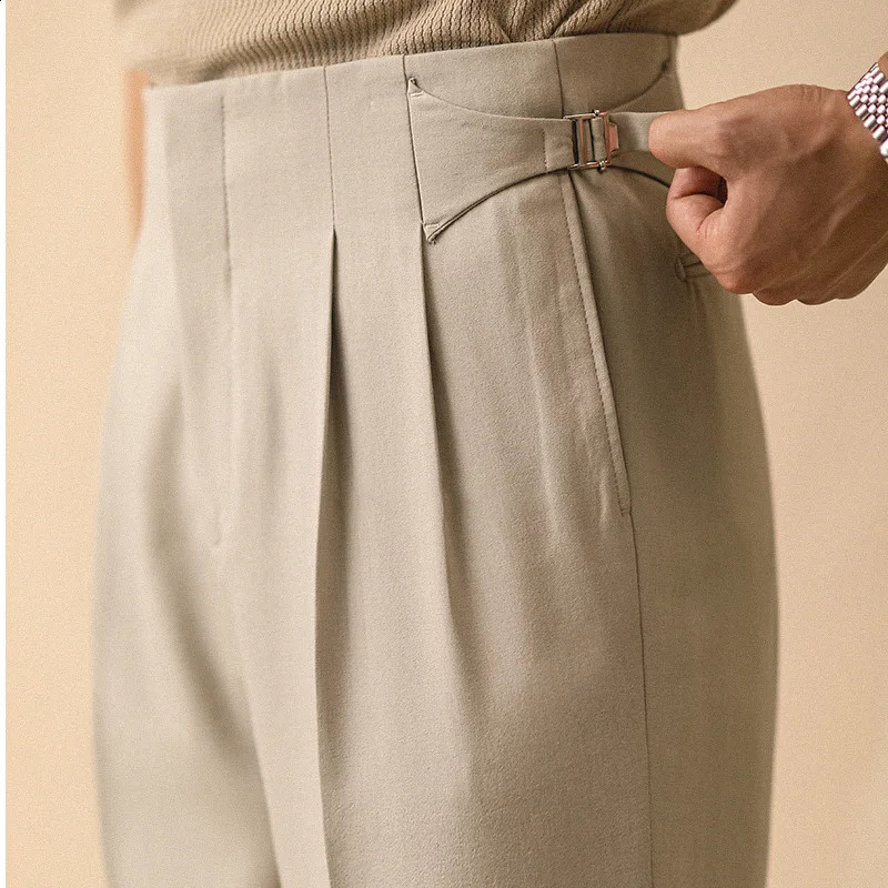 Straight pants mens summer loose suit business Naples casual pants Paris button non ironed high waisted office mens 240828