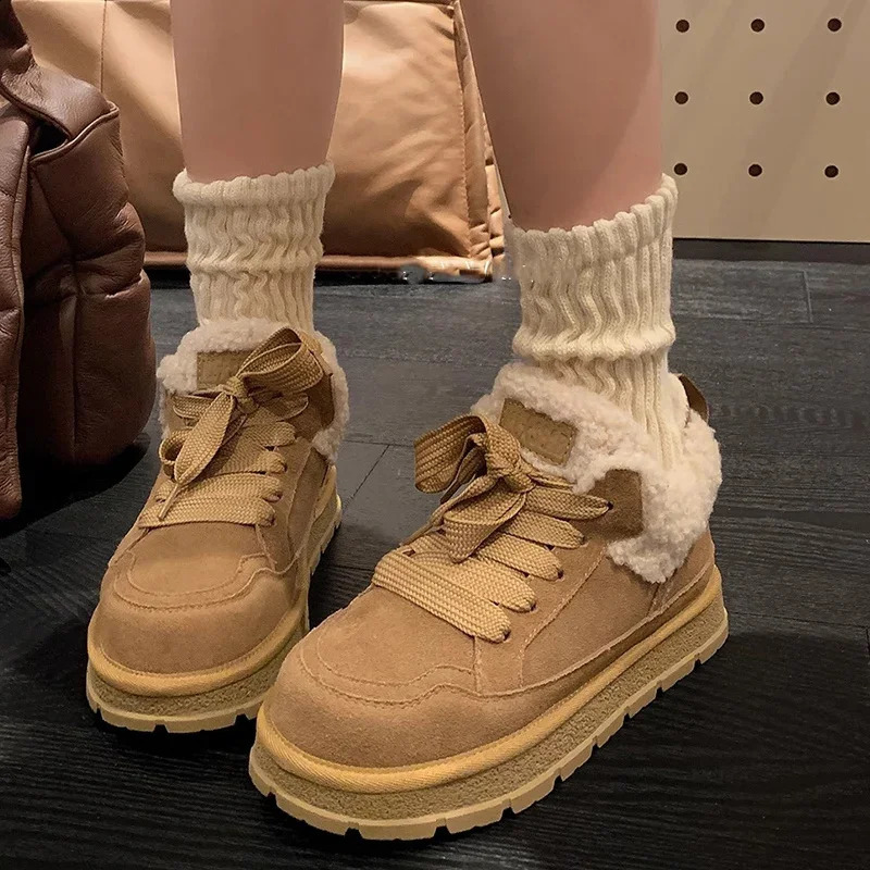 Platform Women Snow Ankle Boots Flats Warm Casual Cotton Shoes Winter Cozy Sneakers Woman Trend Short Plush Mujer Botas 240828