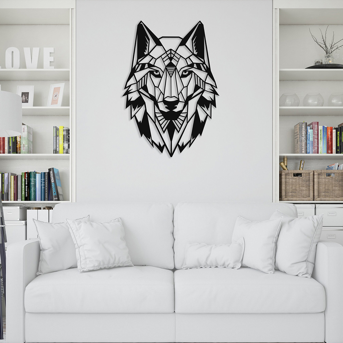 Metal Wall Art Wolf Metal Head Black Wall Decoration Living Room Bedroom Kitchen Bathroom Indoor Outdoor Decorative Wall Hanging