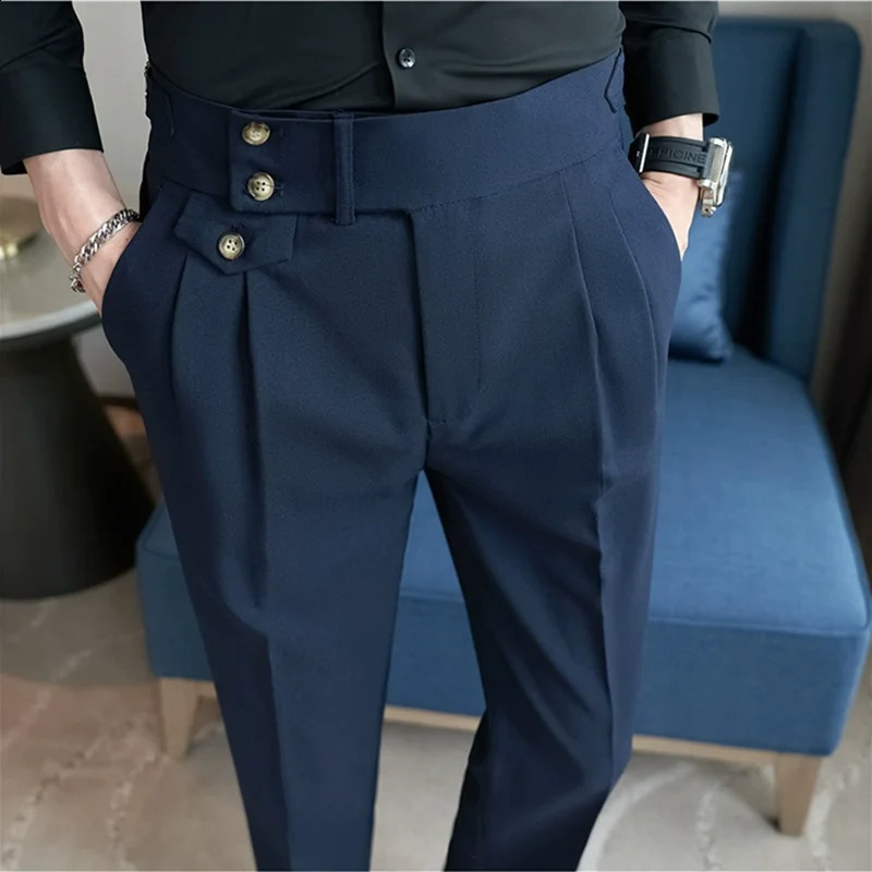 Spring/Summer Mens Naples High Waist Set Pants High Quality Solid Business Leisure Office Social Mens Style 240828