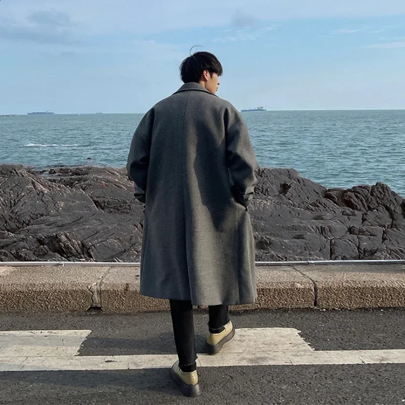 Winter Mens Overcoat Fashion Korean Coat Men Solid Business Jacket Casual Loose Long Overcoat Men Coat Outer Wear Clothing 240827