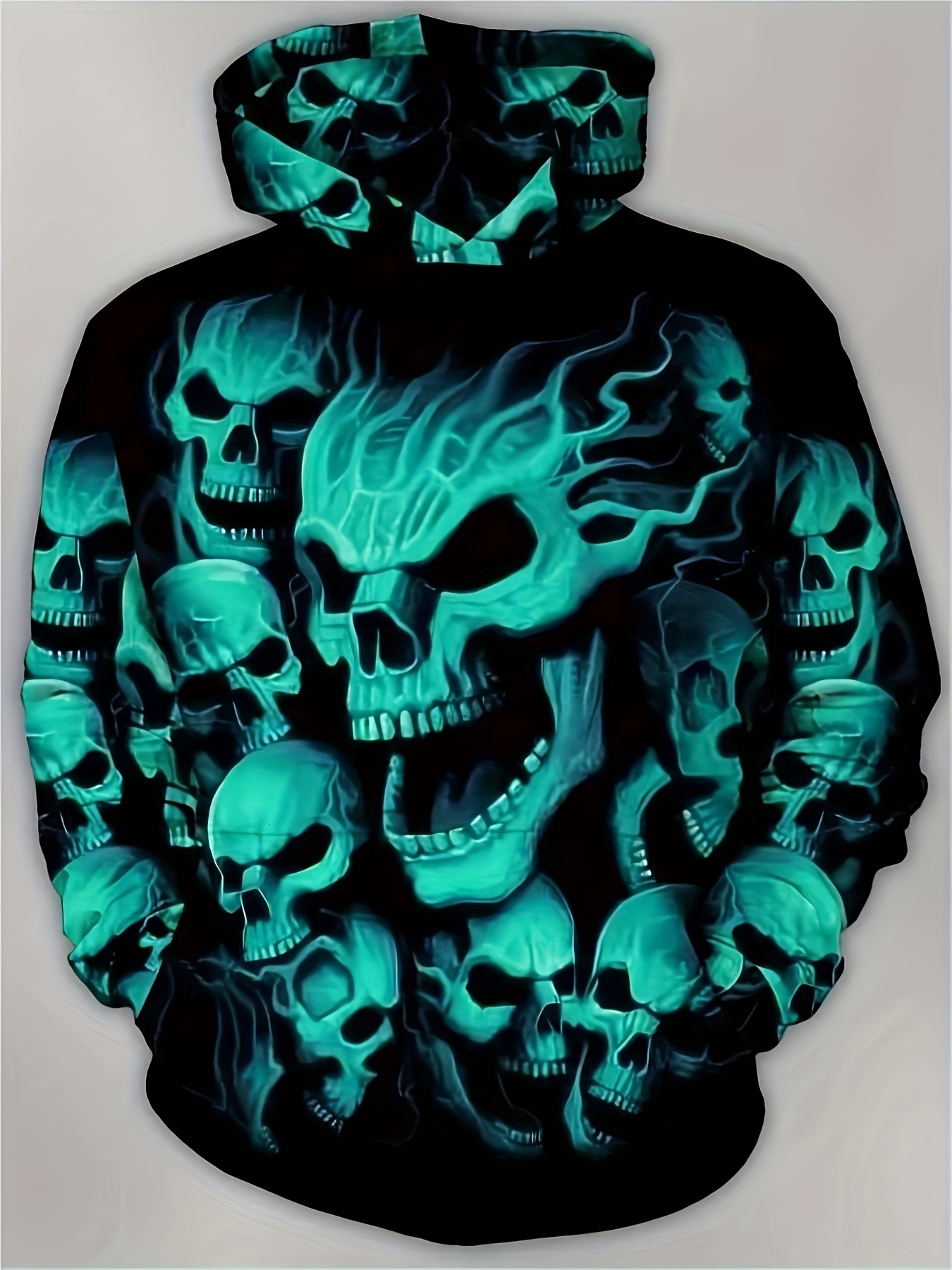 Men's Halloween 3D Skulls Print Hooded Sweatshirt, Oversized Fashion Casual Hoodies Loose Fit Tops For Big Tall Males, Men's Clothing, Plus 