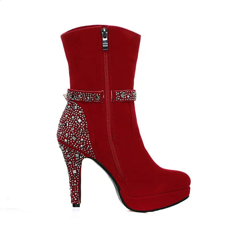 Large size 33-41 womens sexy high heels Gothic warm short boots autumn and winter shoes corner toe platform knight boots F315 240827