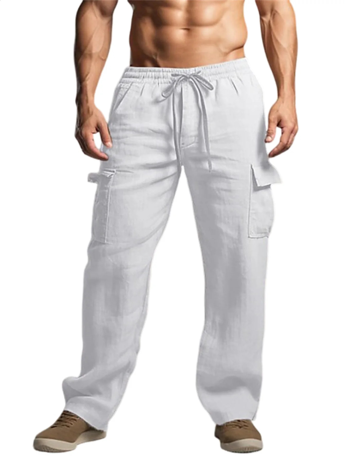 Mens cargo pants classic outdoor pants summer breathable linen pants mens casual elastic waist casual pants 240828