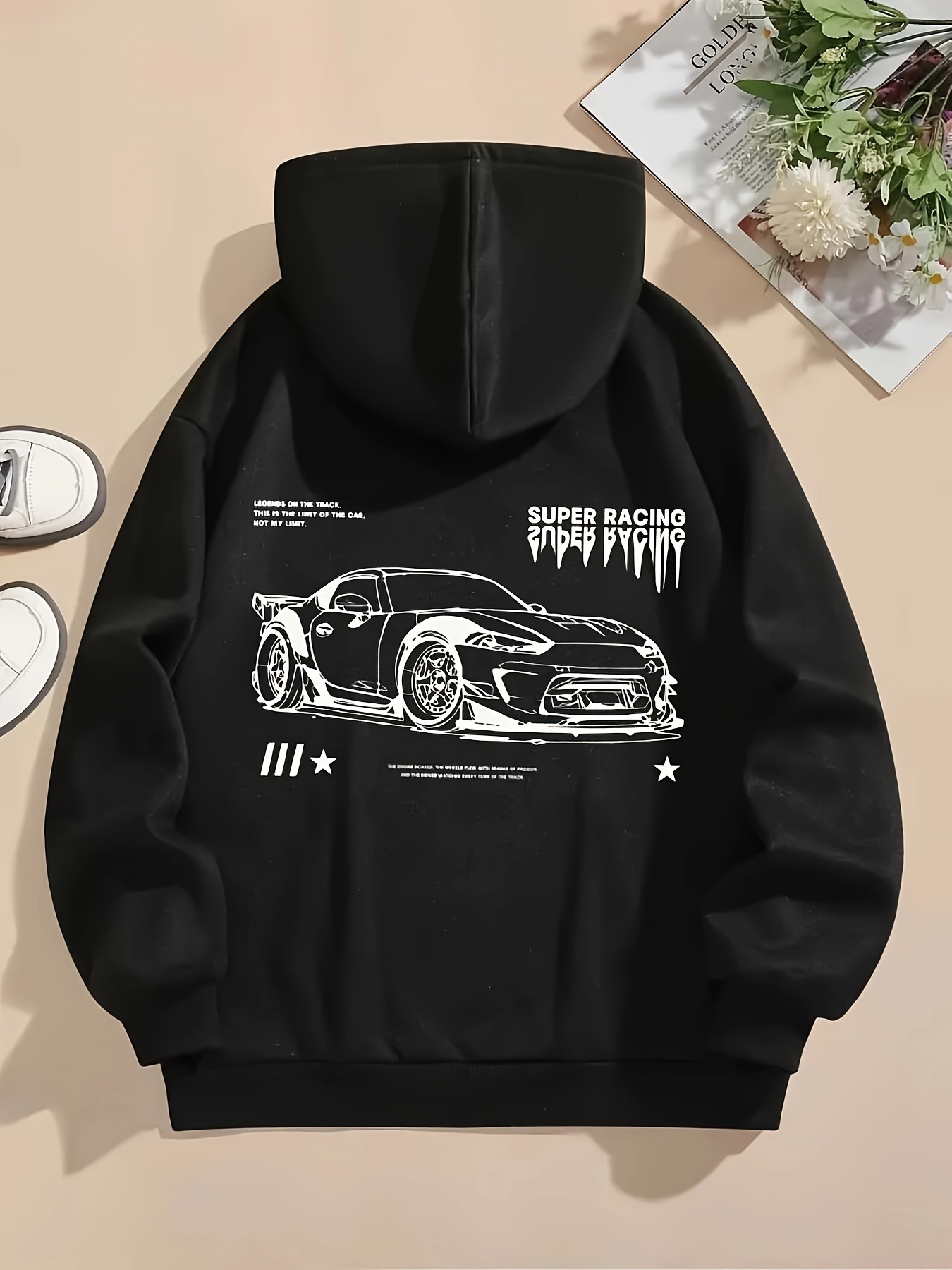 Car Print Hoodie, Drawstring Casual Hooded Sweatshirt For Winter Fall, Women's Clothing