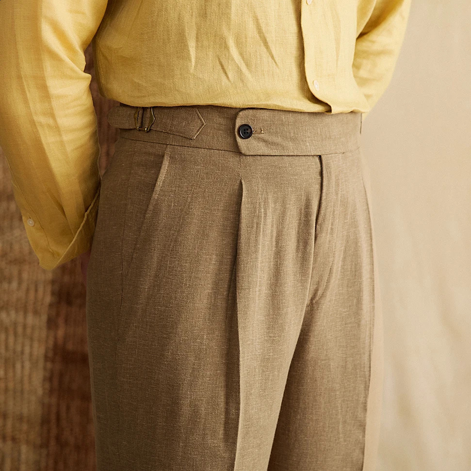 High quality formal pants Lyocell cotton thin leather mens dress high waisted casual pants Naples summer breathable pants 240828
