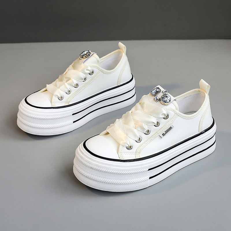 Ddmysports BR New White For Women In Summer Breathable S Board Thick Soled Canvas Shoes Height Increasing Casual OUTDOOR