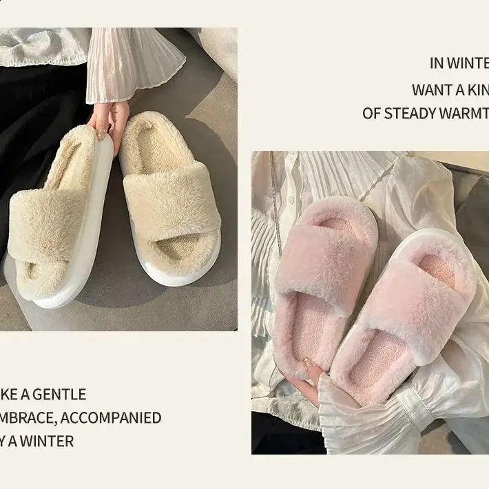 Womens Slippers Autumn/Winter Fur Slippers Indoor Slippers Soft Bottom Solid Color Home Cotton Slippers 240827
