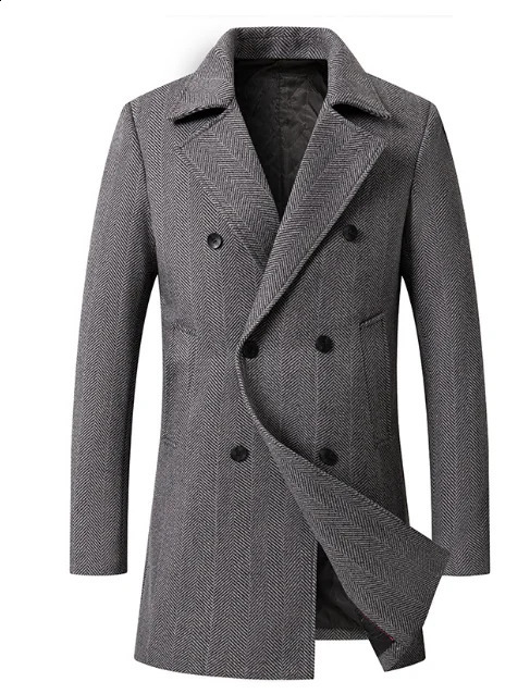 Autumn and winter mens wool coat medium size long white doublelayer 2XL 240827