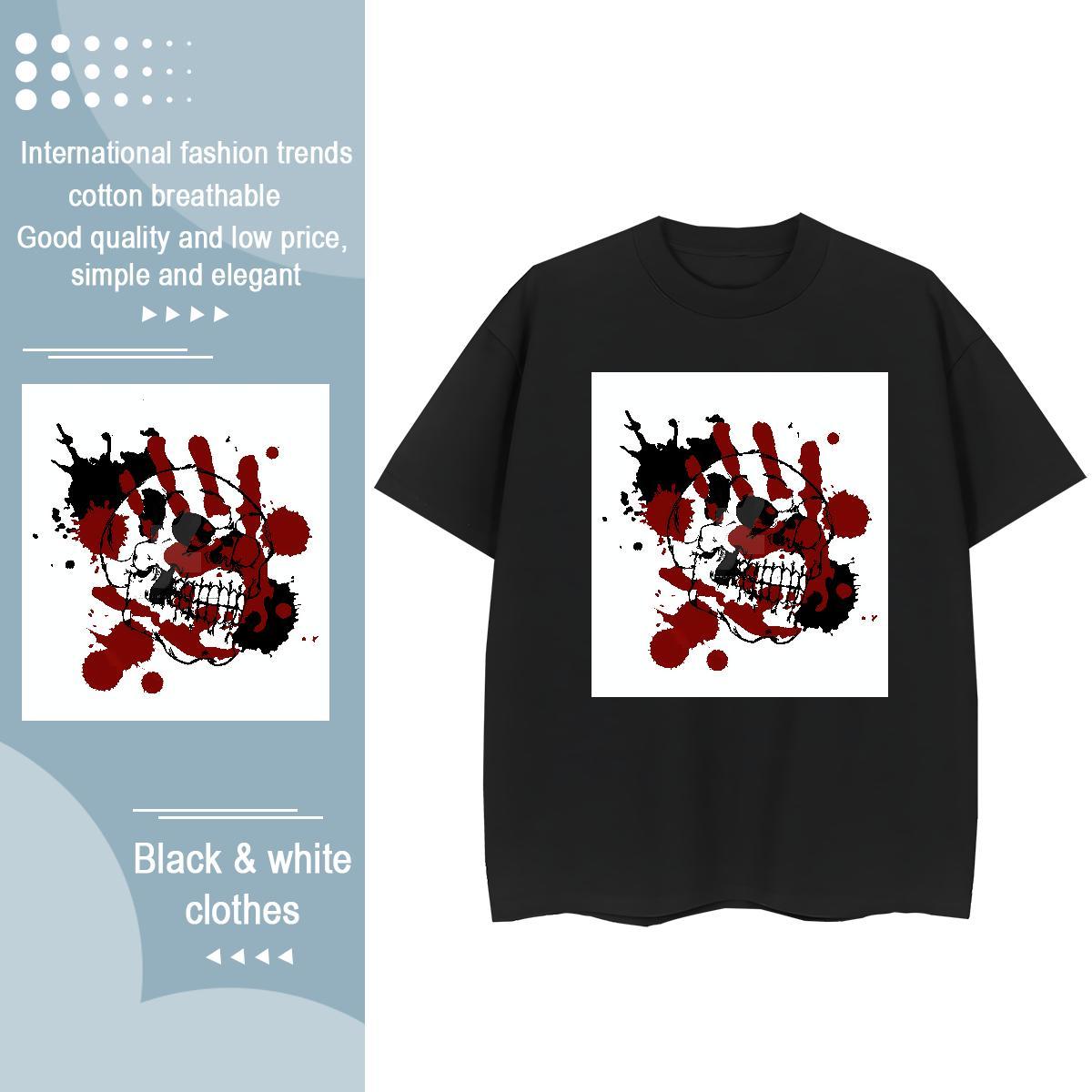 Comfortable Unisex Tshirts 230g Pure Cotton scary Sports Casual Woman T Shirts Crew Neck Cartoon Floral Printing Top Shirts