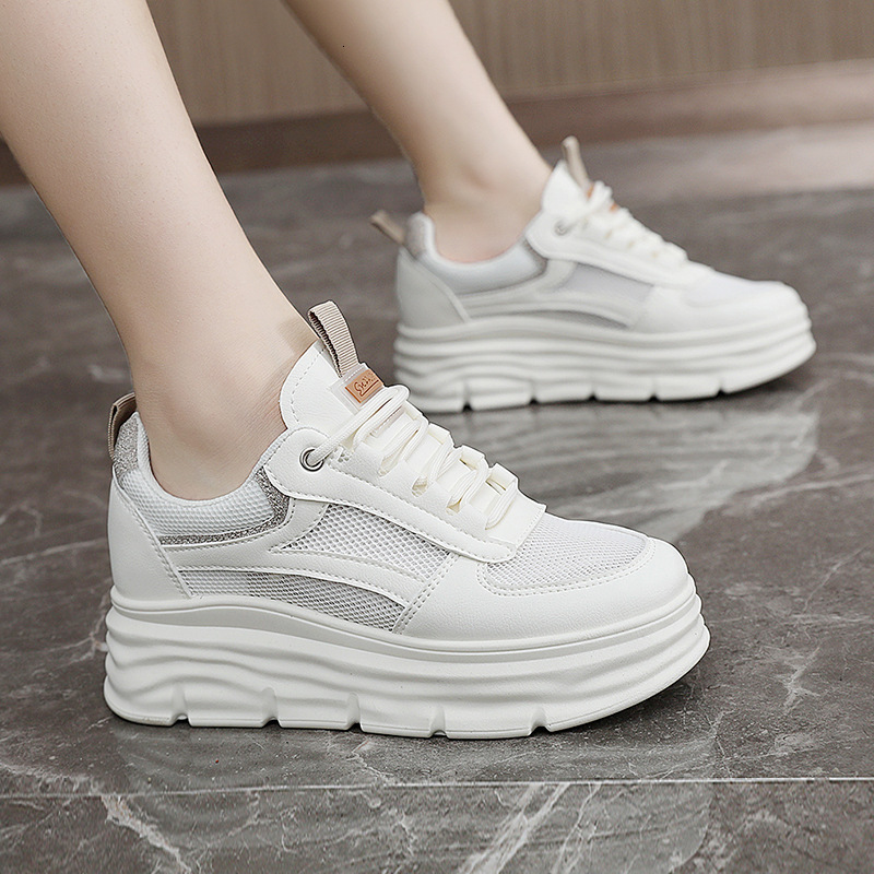 Ddmysports W New White Shoes Spring Summer Hollow Out Inner Height Increasing Thick Sole Versatile And Breathable Mesh For Students OUTDOOR