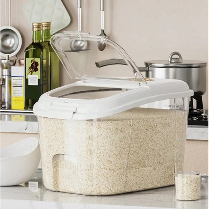 1pc Kitchen Moisture-proof Plastic Rice Bucket Storage Box Pest Proofing Large Rice Flour Container 240827