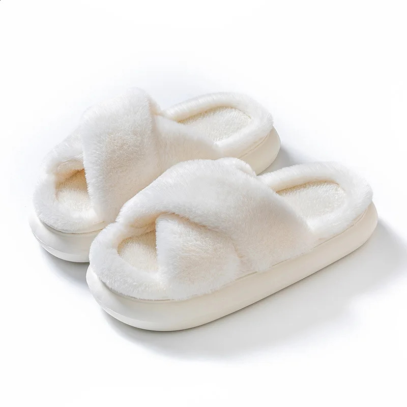 Fluffy Fur Home Slippers Womens Winter Anti slip Indoor Floor Shoes Thick Bottom Home Cotton Fur Slippers Flip Cover 240827