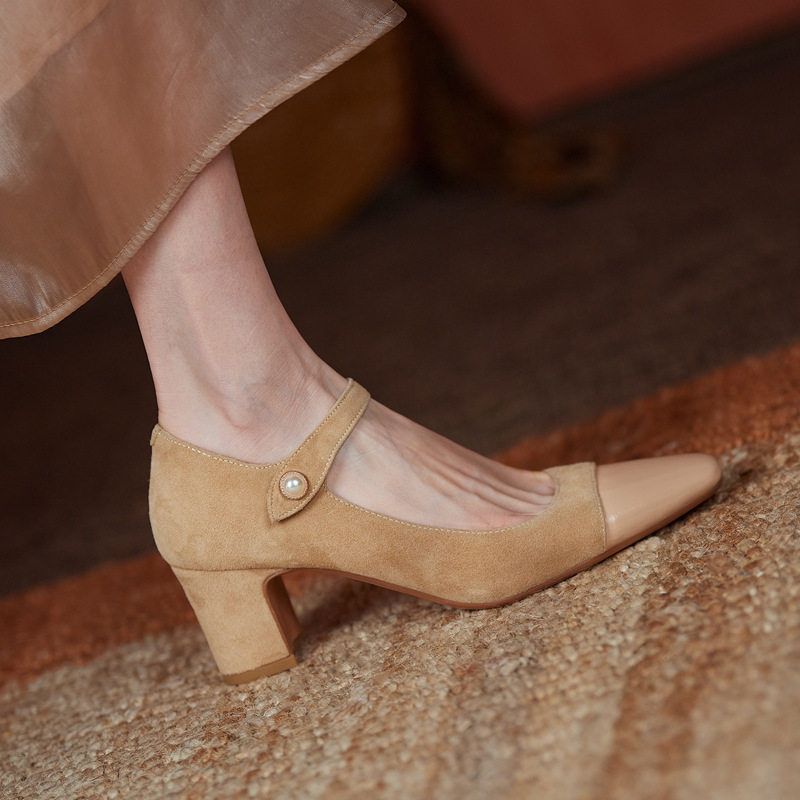 High Heel Square Toe ing Patent Leather French Style Buckle Women's Shoes 7e13