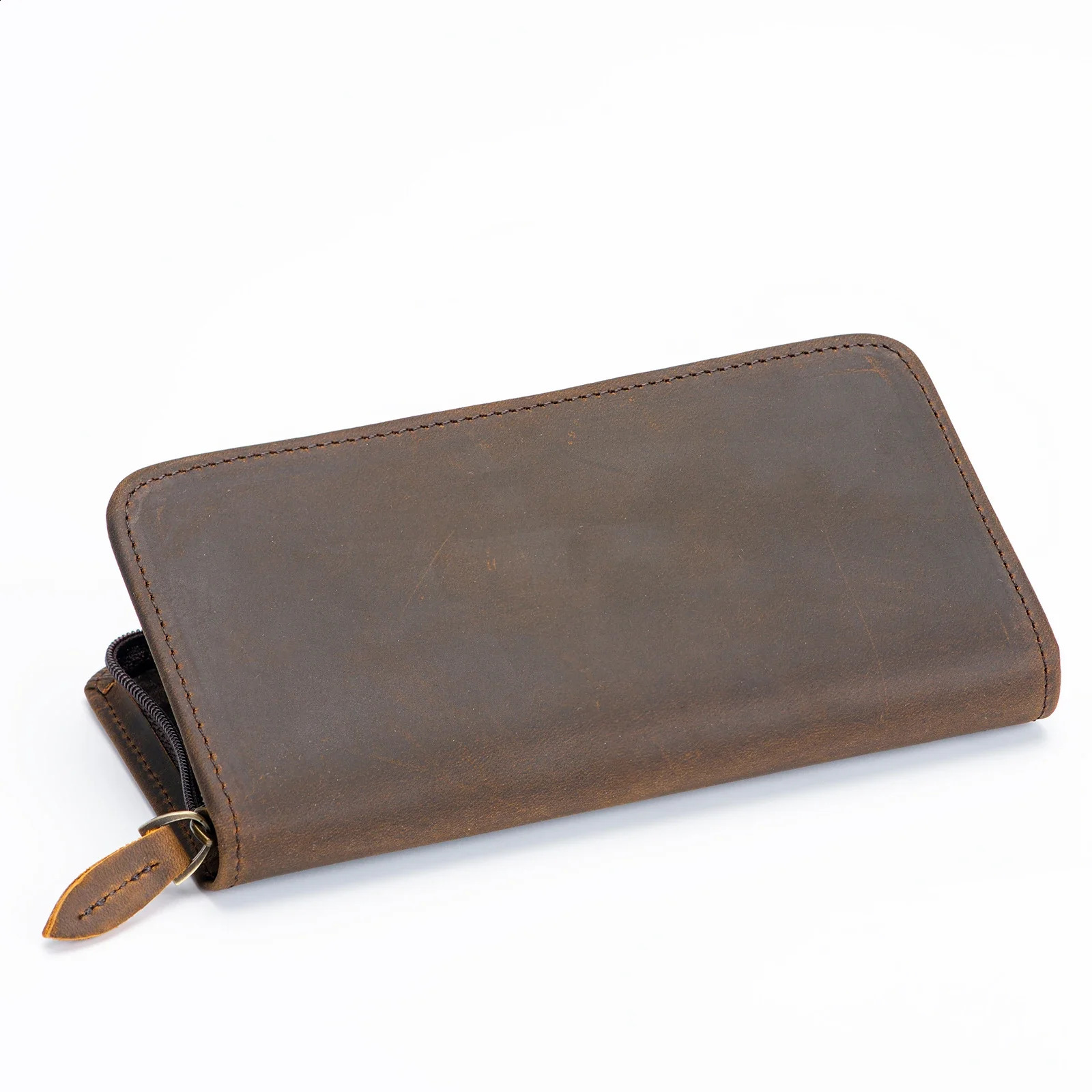 Asvine Vintage Real Leather Fountain Pen Case 3 Divided Slot Zippered Pen Pouch Rollerball Pen Handmade Display Stand 240827 - view 7