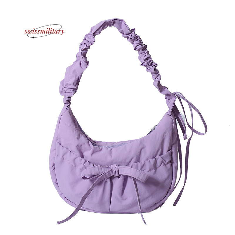Swissmilitary Wrinkled bow girl's bag with versatile temperament, made of nylon fabric, designed for students to shoulder and armpit cross carry 