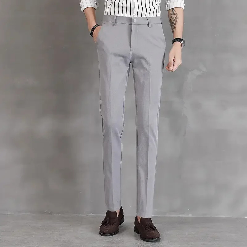 Baggy mens pants customized for society business stretch elastic straight 9piece cut tight wrinkle resistant elegant spandex 240827