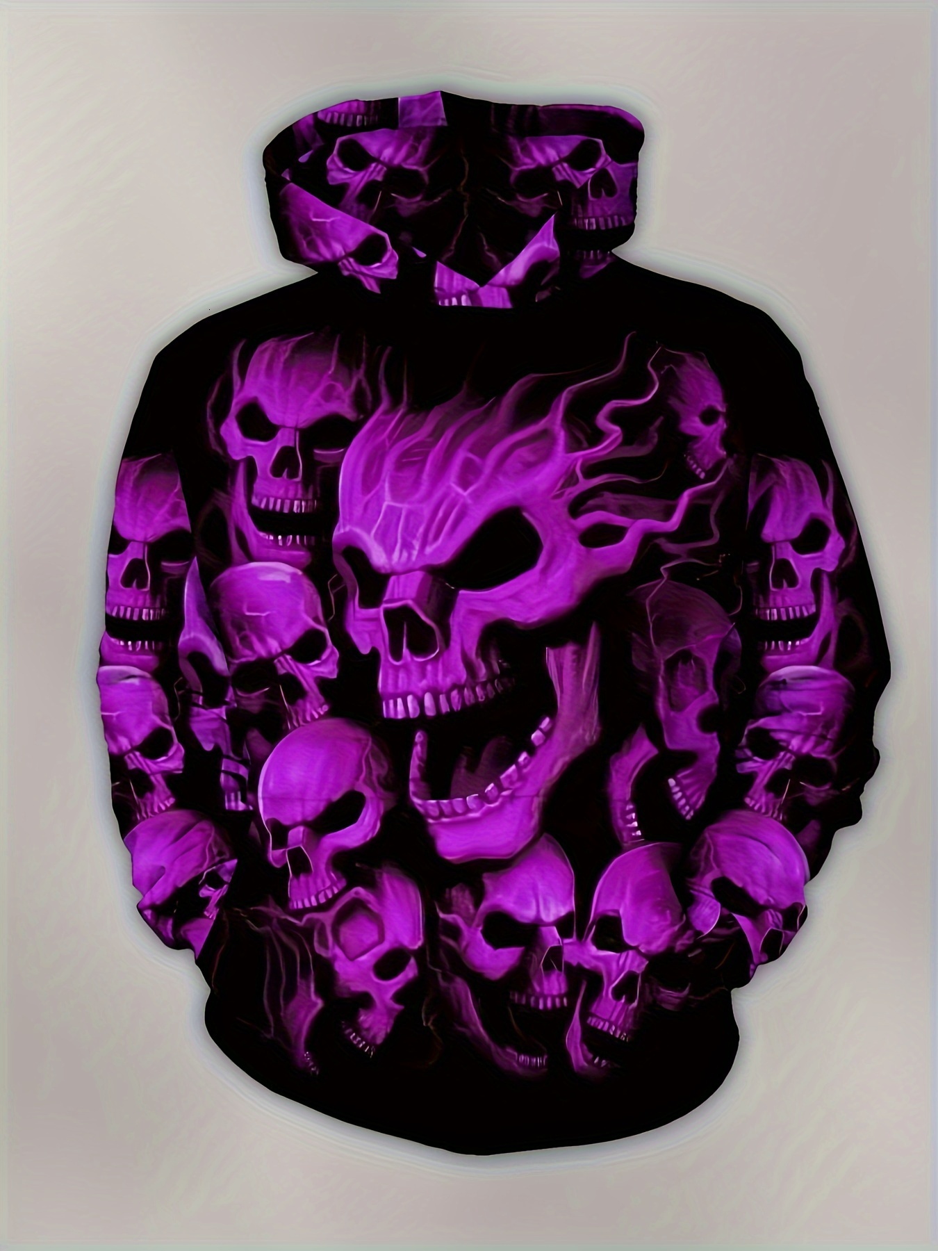 Men's Halloween 3D Skulls Print Hooded Sweatshirt, Oversized Fashion Casual Hoodies Loose Fit Tops For Big Tall Males, Men's Clothing, Plus 