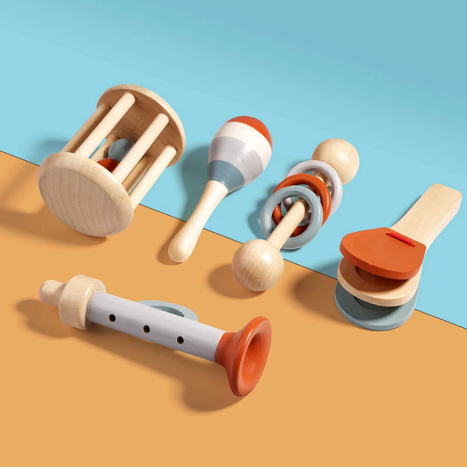Wooden baby mouse toy baby holding bell early education music toy baby pacifier baby grabbing wooden toy W240827
