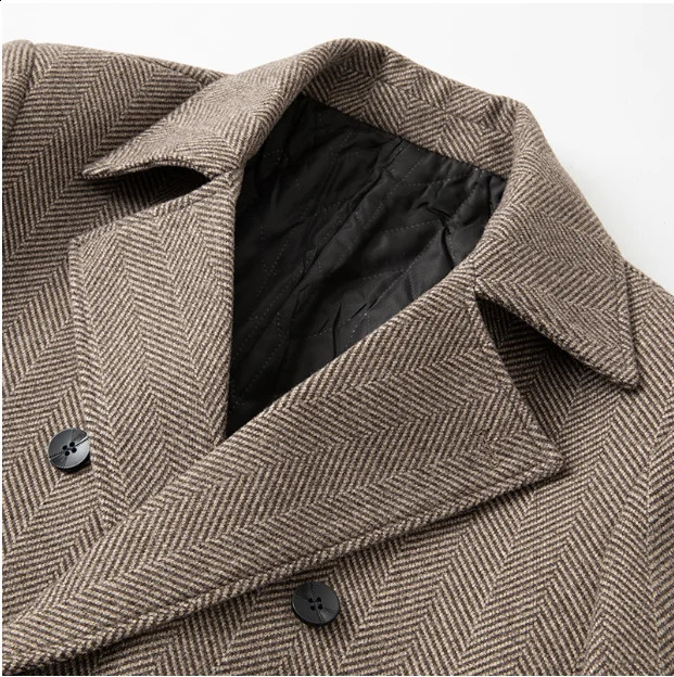 Autumn and winter mens wool coat medium size long white doublelayer 2XL 240827