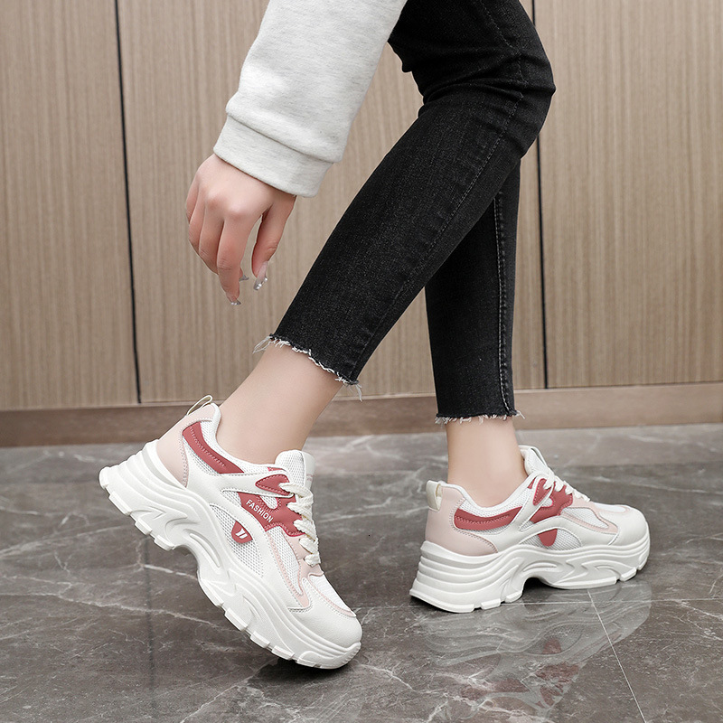 Ddmysports QRJ New Spring Summer Dad Korean Edition Trendy Women S Thick Sole Elevated Breathable Mesh Shoes OUTDOOR