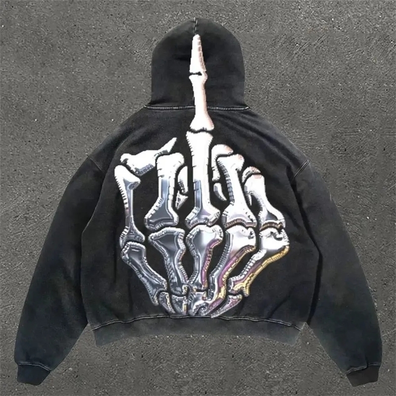 Harajuku skull print hoodie 2000s american streetwear oversized y2k top casual hoodies sweatshirt vintage tracksuit men clothing 240827
