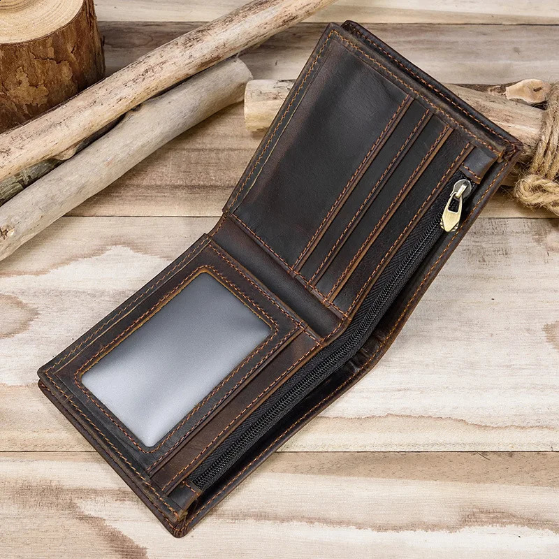 Vintage Men Wallet Genuine Leather Short Purse Wallet Men Small Slim Coin Purse Bifold Carteira Slim Male Coin Wallet Cowskin 240828