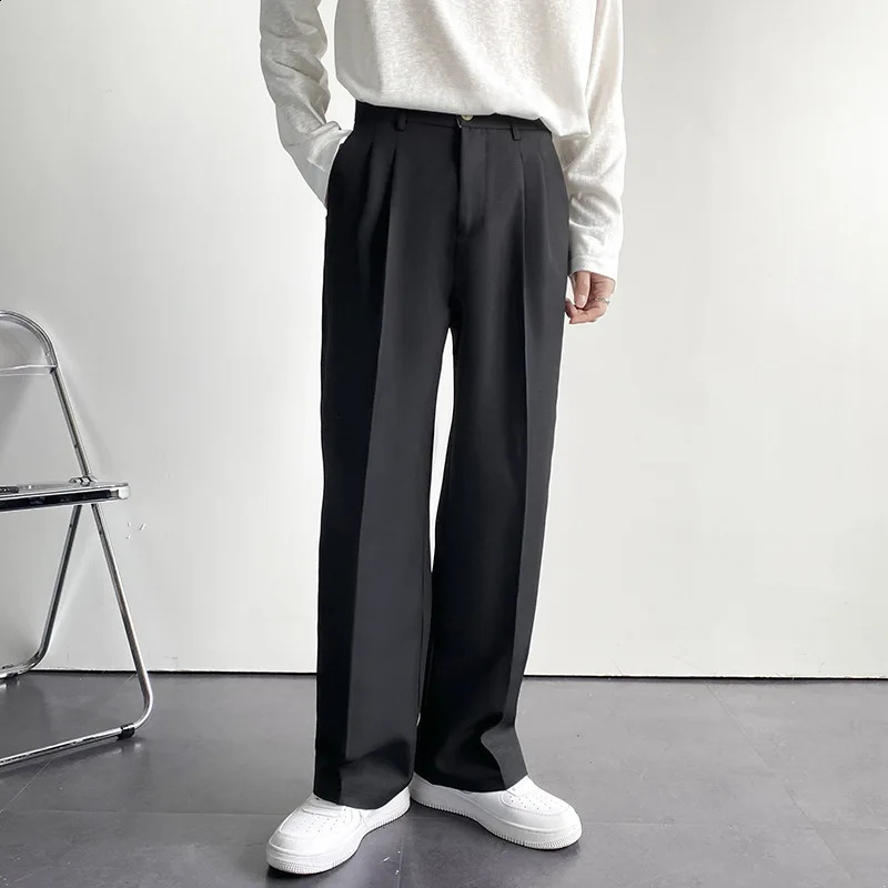 Mens Draped Baggy Suit Pants Casual Buttondown Solid Color Straight Premium Elegant Dress 2024 240827