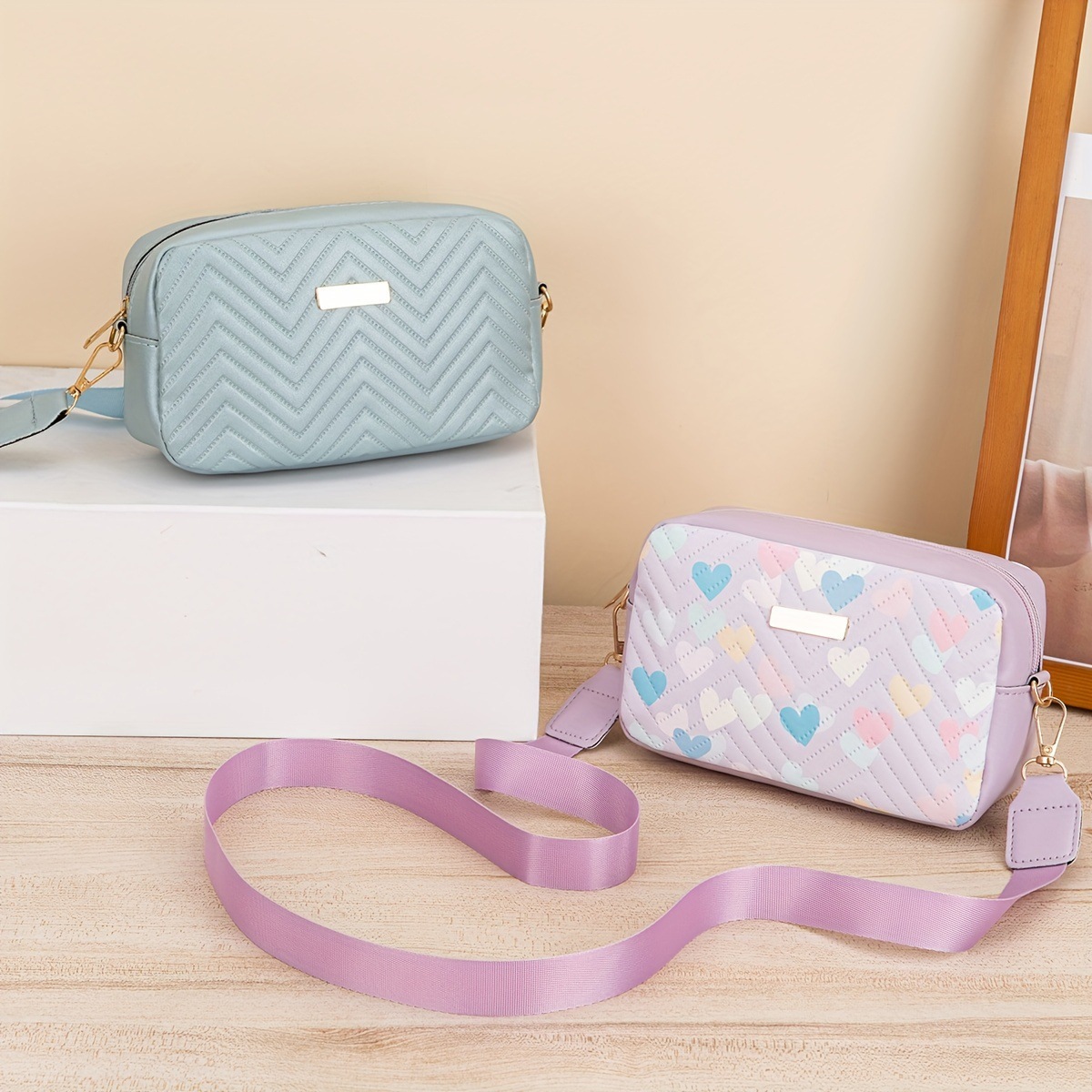 Emed Crossbody Camera Bag in Solid Colors - Pink, Black, White, Brown, Red 4 Pk,