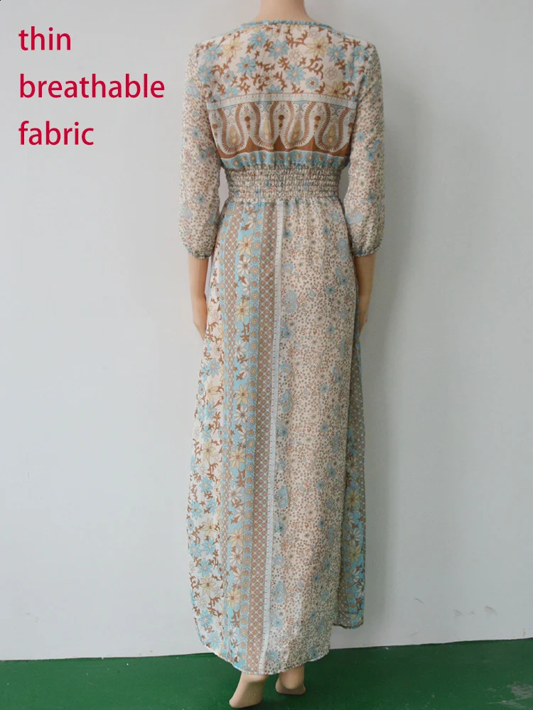 Retro long dress womens chiffon floral print long dress womens summer bohemian big hem polyester beach party dress 240827