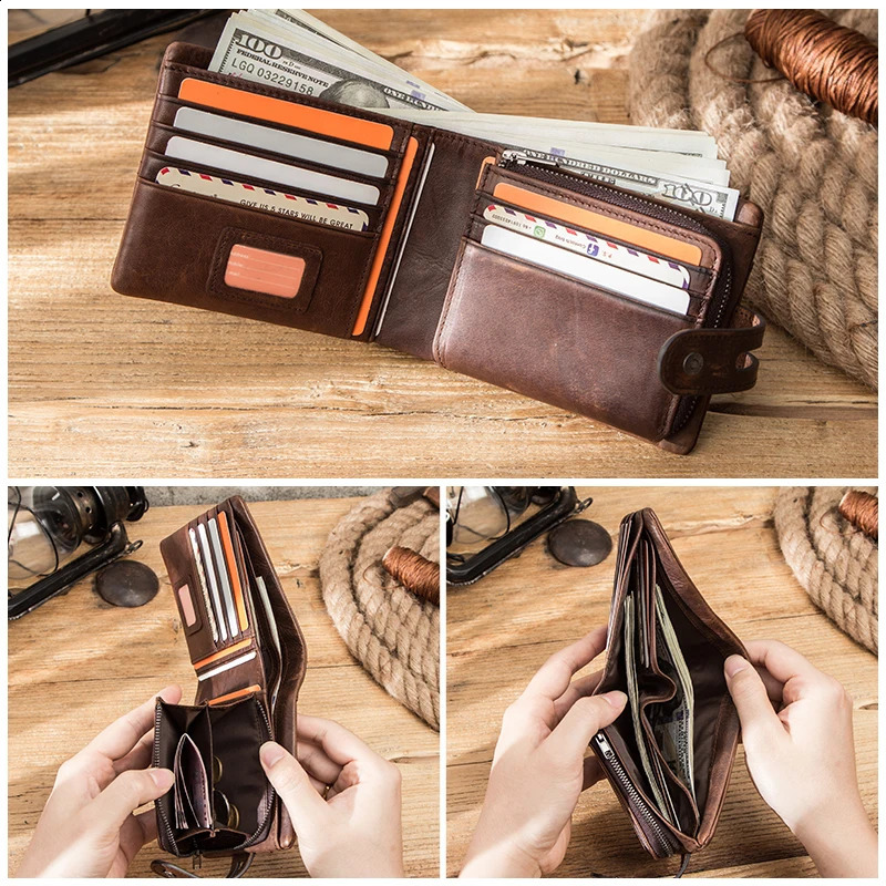 Mens Western Wallets Crazy Horse Short Wallet With Coin Purse, Hasp Closure, Cow Leather Clutch Carteiras - Ideal Everyday Carry New Free Delivery Des