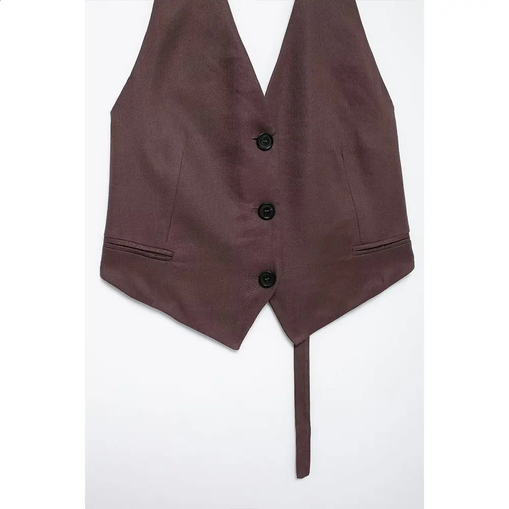 DUOPERI Womens Fashion Linen Blended Strapless Neck Vest Womens Fashion Womens Casual Set Belt 240828