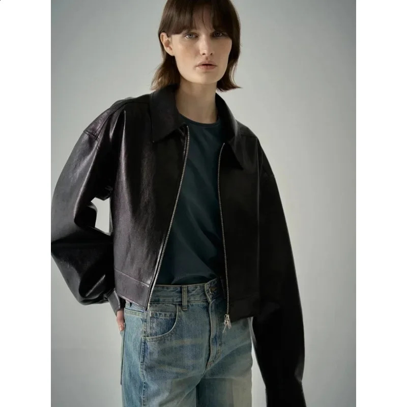 Fac * de Pa * ern Jacket Womens Short Top Early Autumn Sense Collar Zipper Jacket Retro Casual Jacket Harajuku Clothing 240827