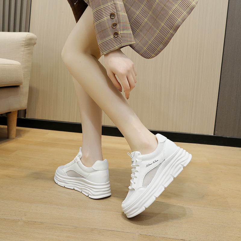 Ddmysports New Internally Raised And Dissolved Small White Shoes With A Mesh Surface Of Cm Women Summer Breathable Mesh Surface Thick Sole For Leisure