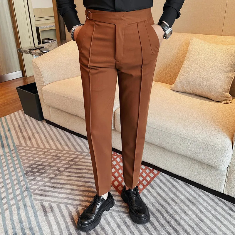 British style mens pants high-quality solid color Naples mens suit pants slim fit casual business formal clothing mens pants 240828