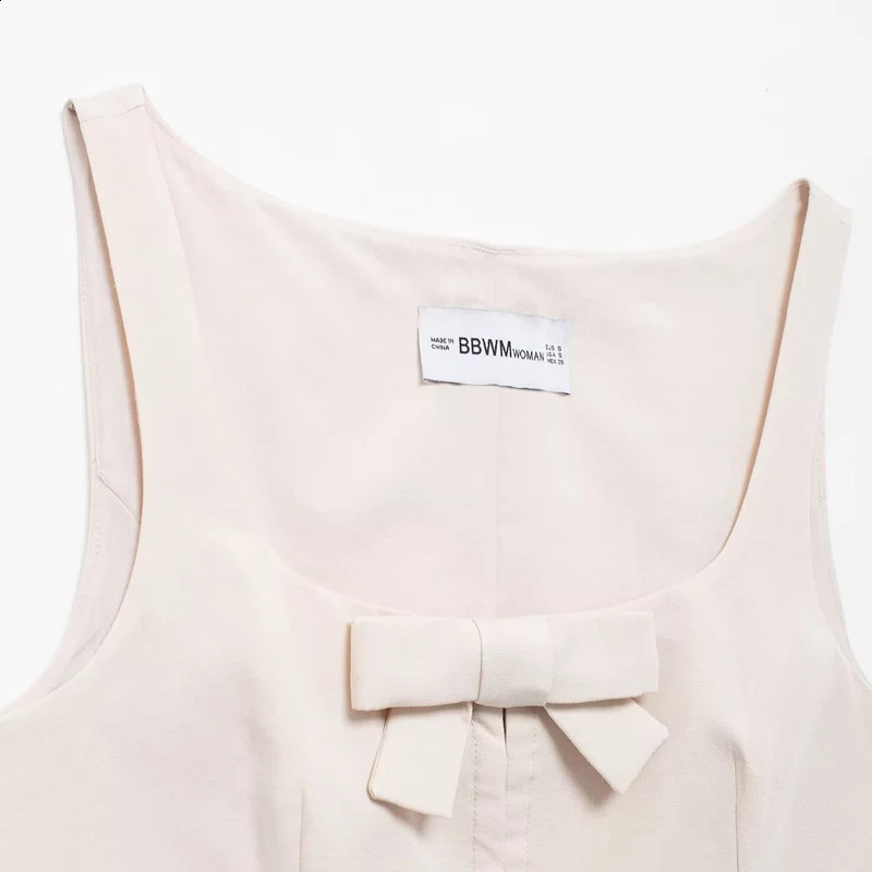 HXAO Womens Bow Vest Summer Crop Sleeveless Womens Vest Bow Shoulder Square Collar Waist Coat White Vest 240828
