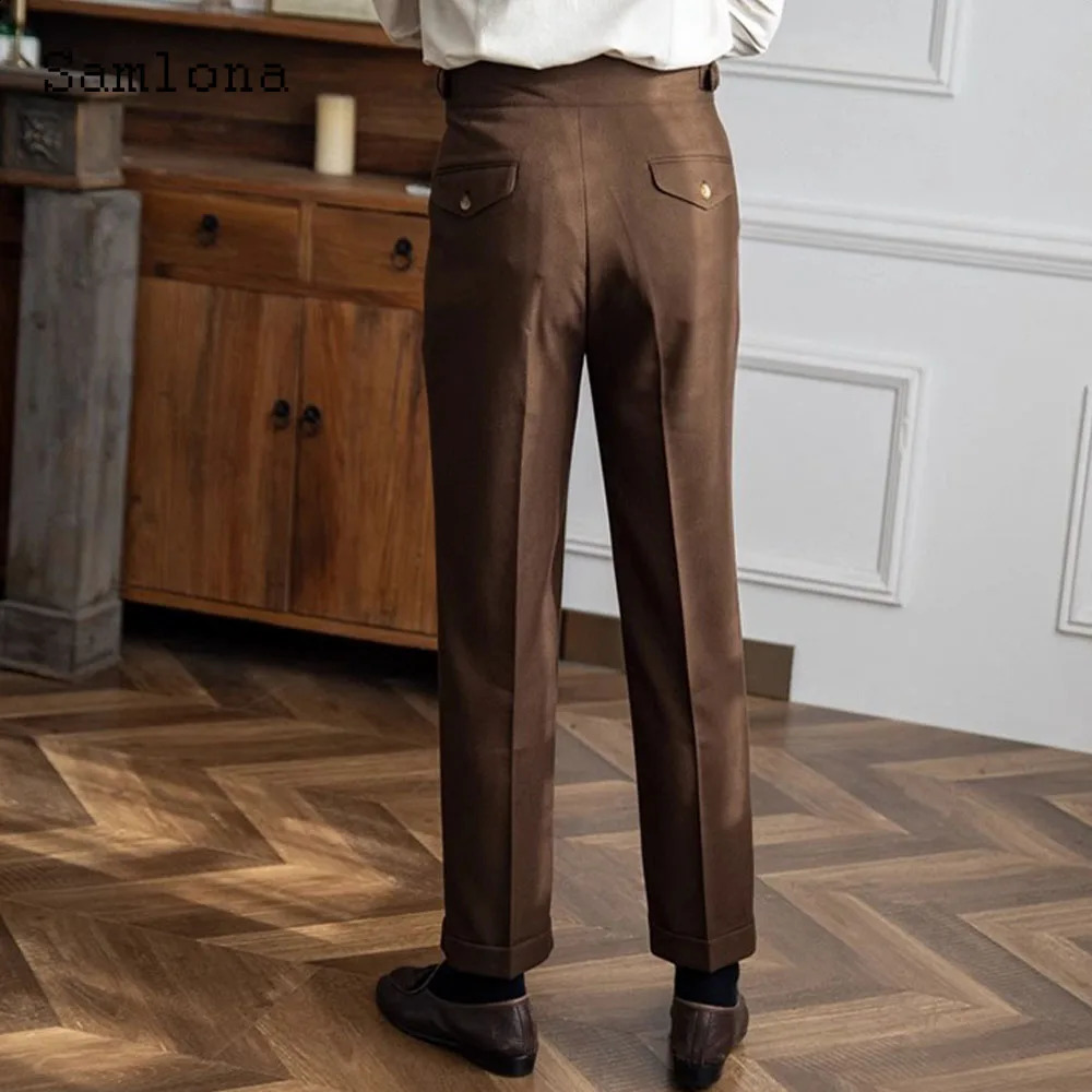 Mens Elegant Formal Naples Wedding Set Pants Pure White Ankle Length Trouser Mens Vinatge Button Set Pants 240828