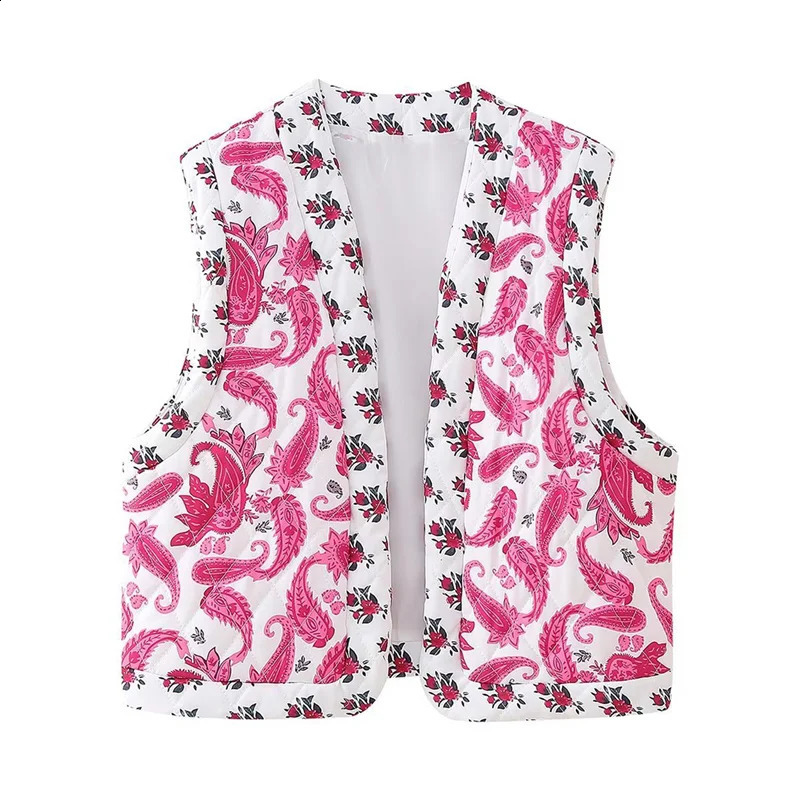 Lamuusaa Quilted Vest Womens Y2K Clothing Flower Printed Sleeveless Open Front Jacket Autumn/Winter Vest 240828